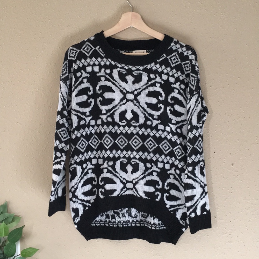 Black and white knit sweater